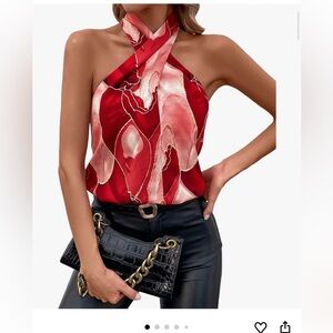 Elegant Red and Pink Women's Top